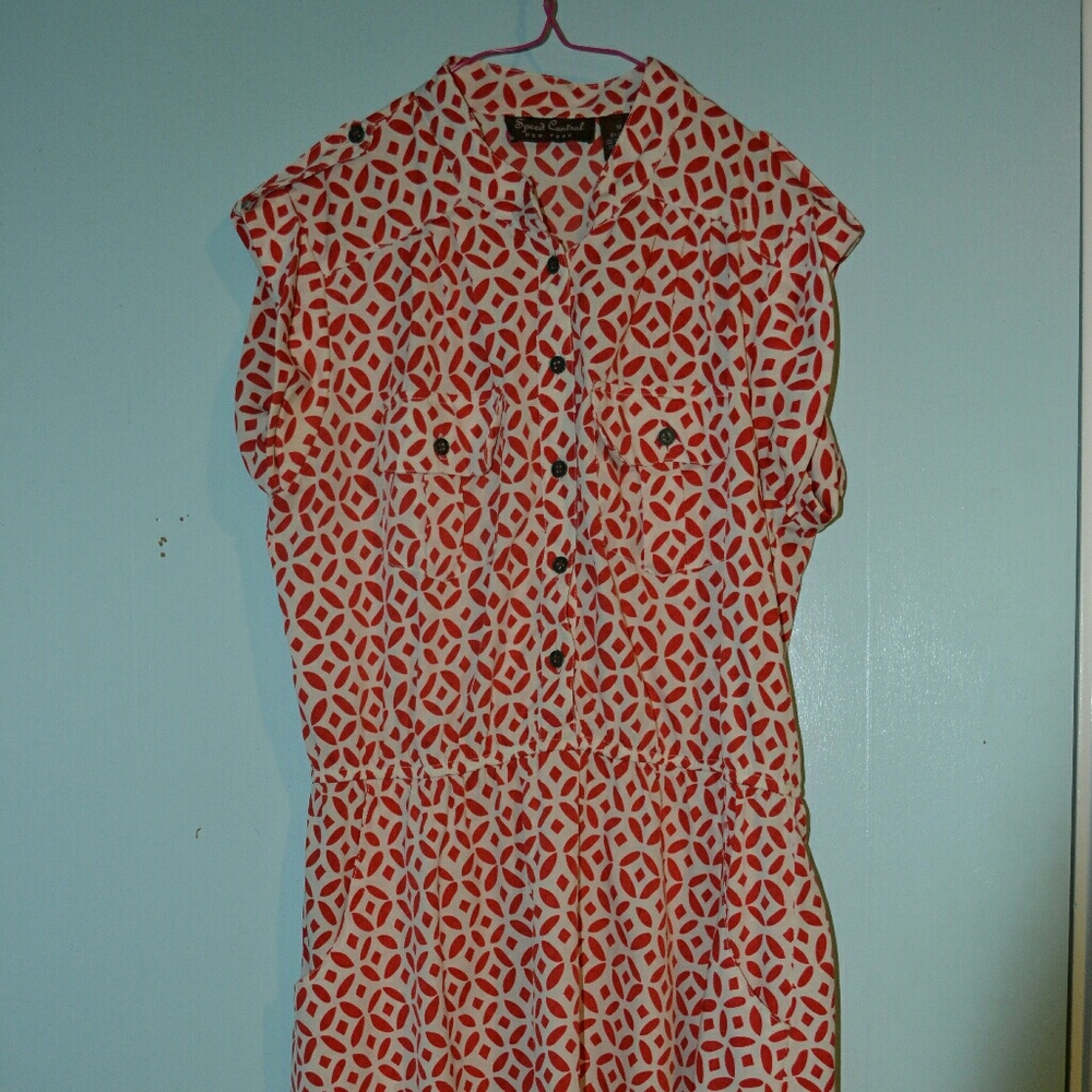Red and White Mandarin Collar Dress